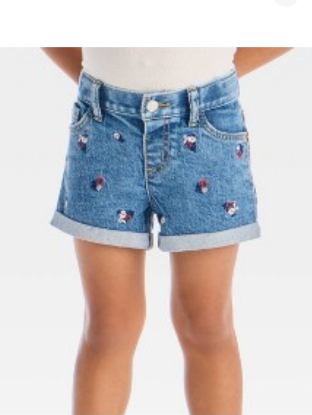 Cat & Jack Toddler Girls Denim Shorts with Red, White, Blue Floral Embroidery